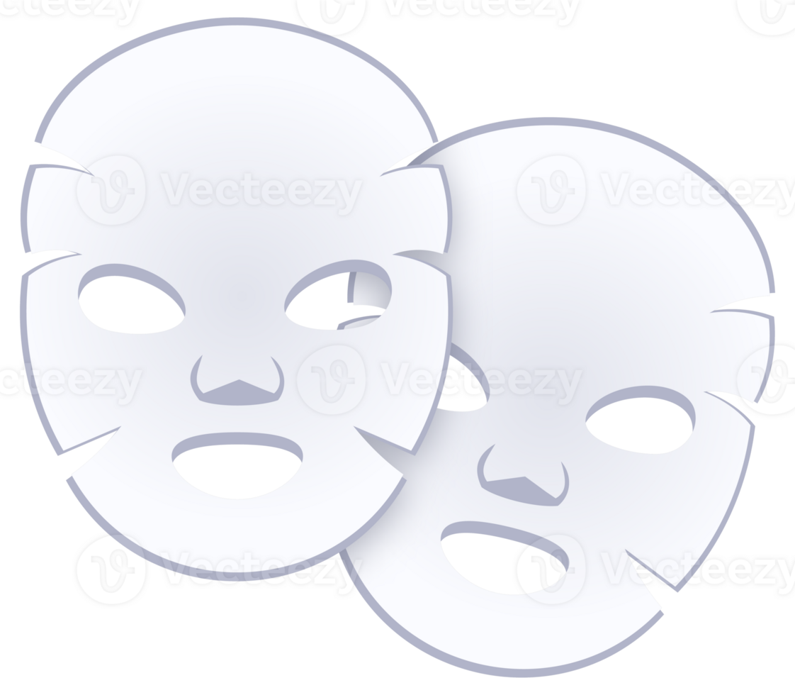 Two white facial sheet masks overlapping providing clean skin png