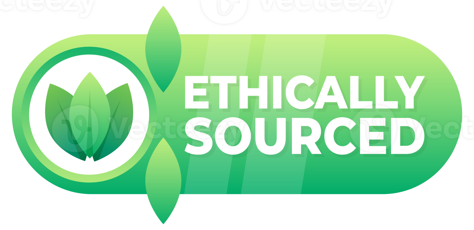 Badge highlighting ethically sourced products with a leaf design, emphasizing responsible sourcing png
