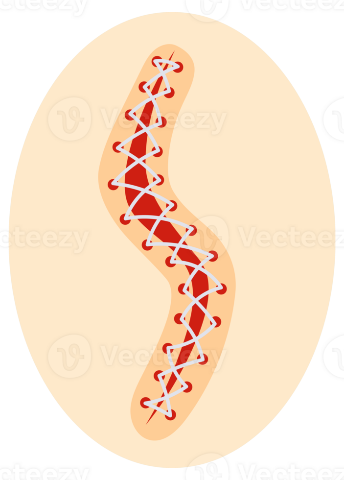 Collection of round icons representing various sutured wounds in different configurations, showing the process of surgical suture healing. png