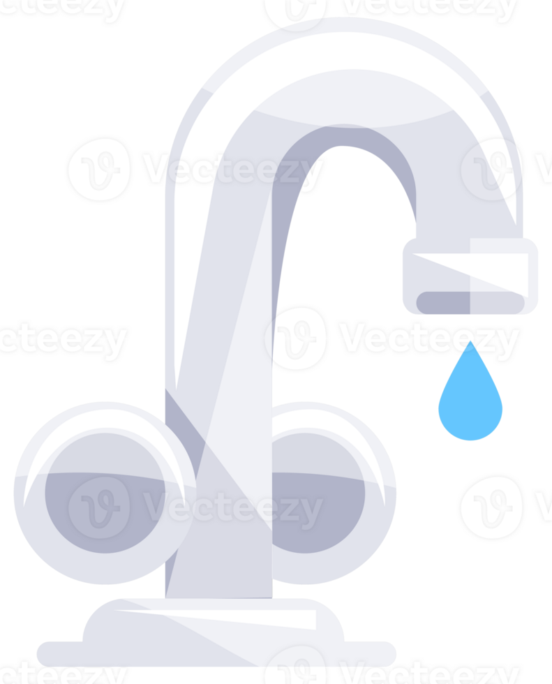 Four different illustrations of water taps leaking water drops, representing concepts like plumbing and water conservation png