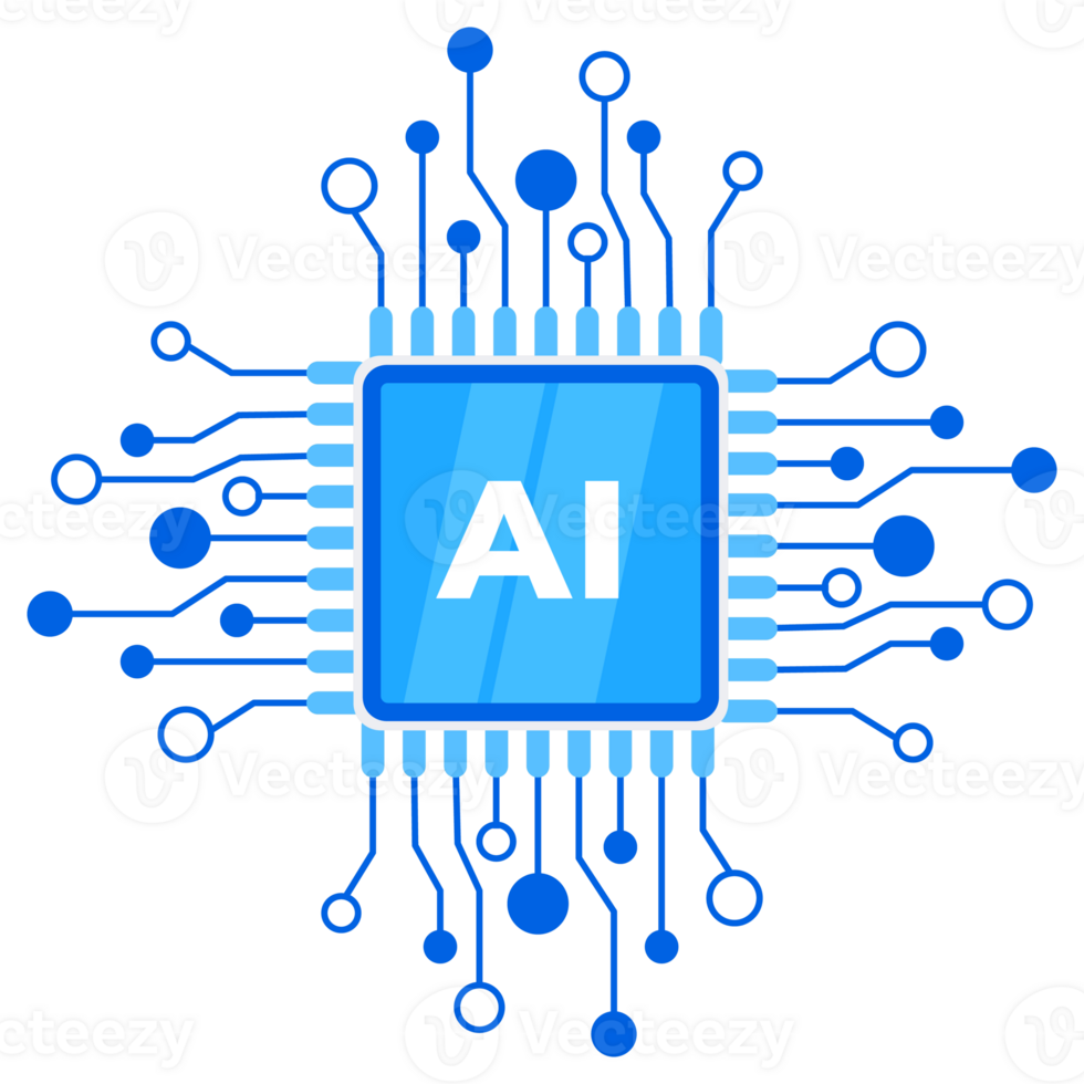 AI Processor Chip. Artificial intelligence circuit. Machine learning. CPU processor. illustration png