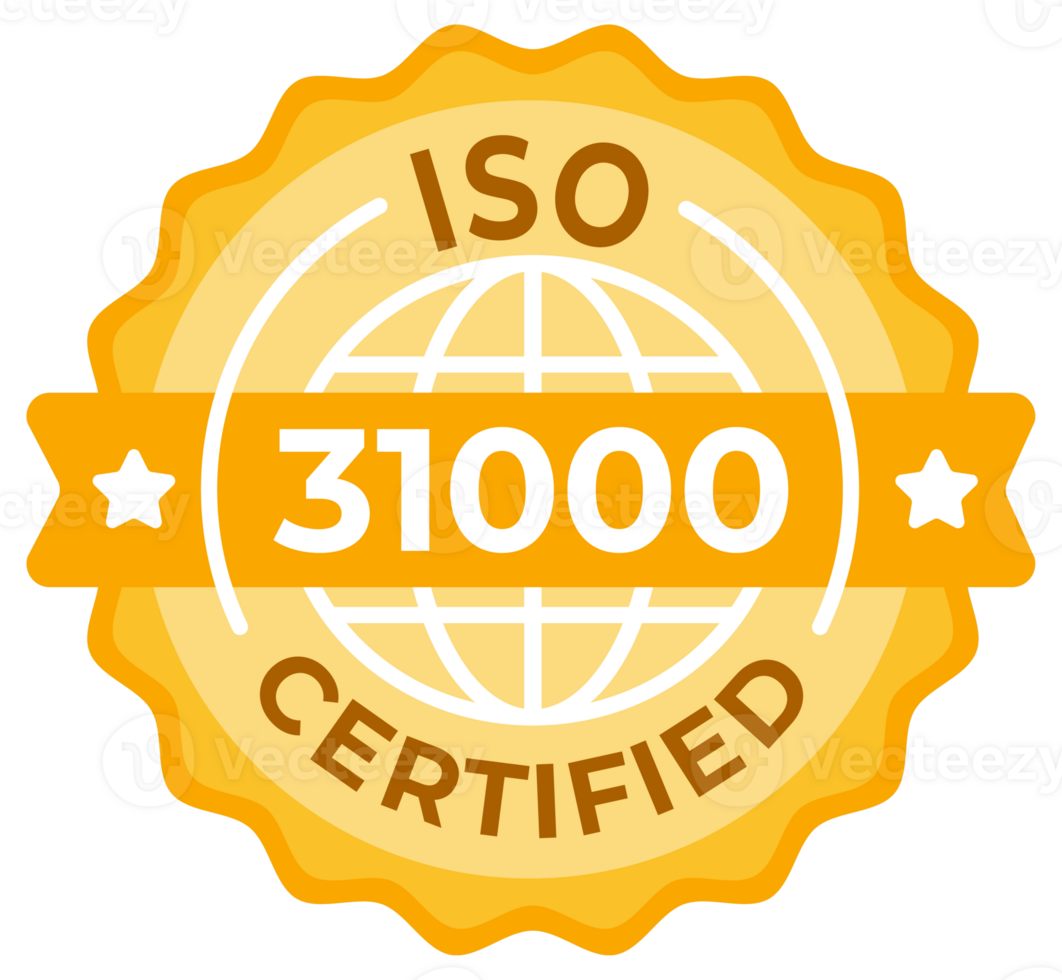 ISO 31000 Certified Emblem. A sophisticated, golden certification badge symbolizing adherence to the ISO 31000 risk management guidelines png