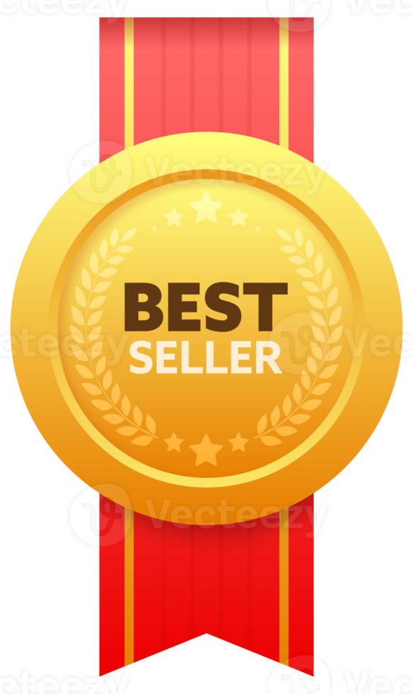 Gold medal for best seller. Retail badge. Best seller tag. stock illustration png