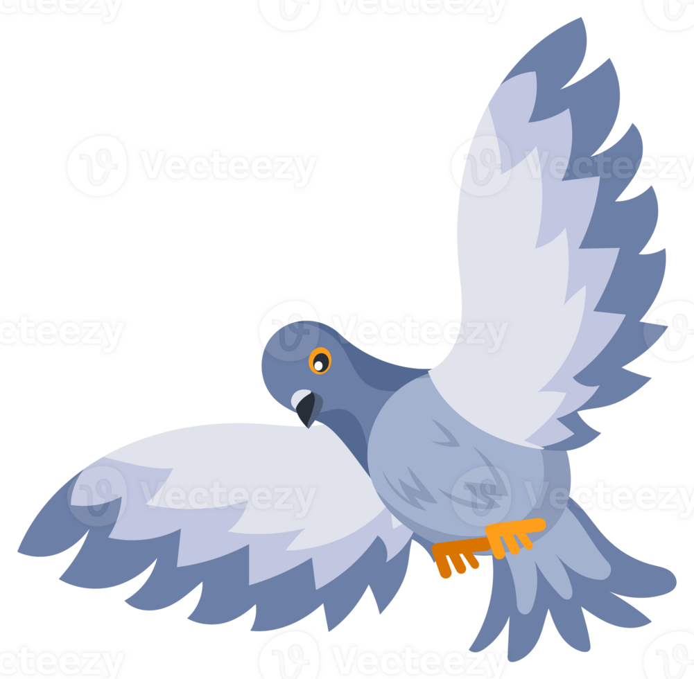 Set of pigeons standing and flying with spread wings png