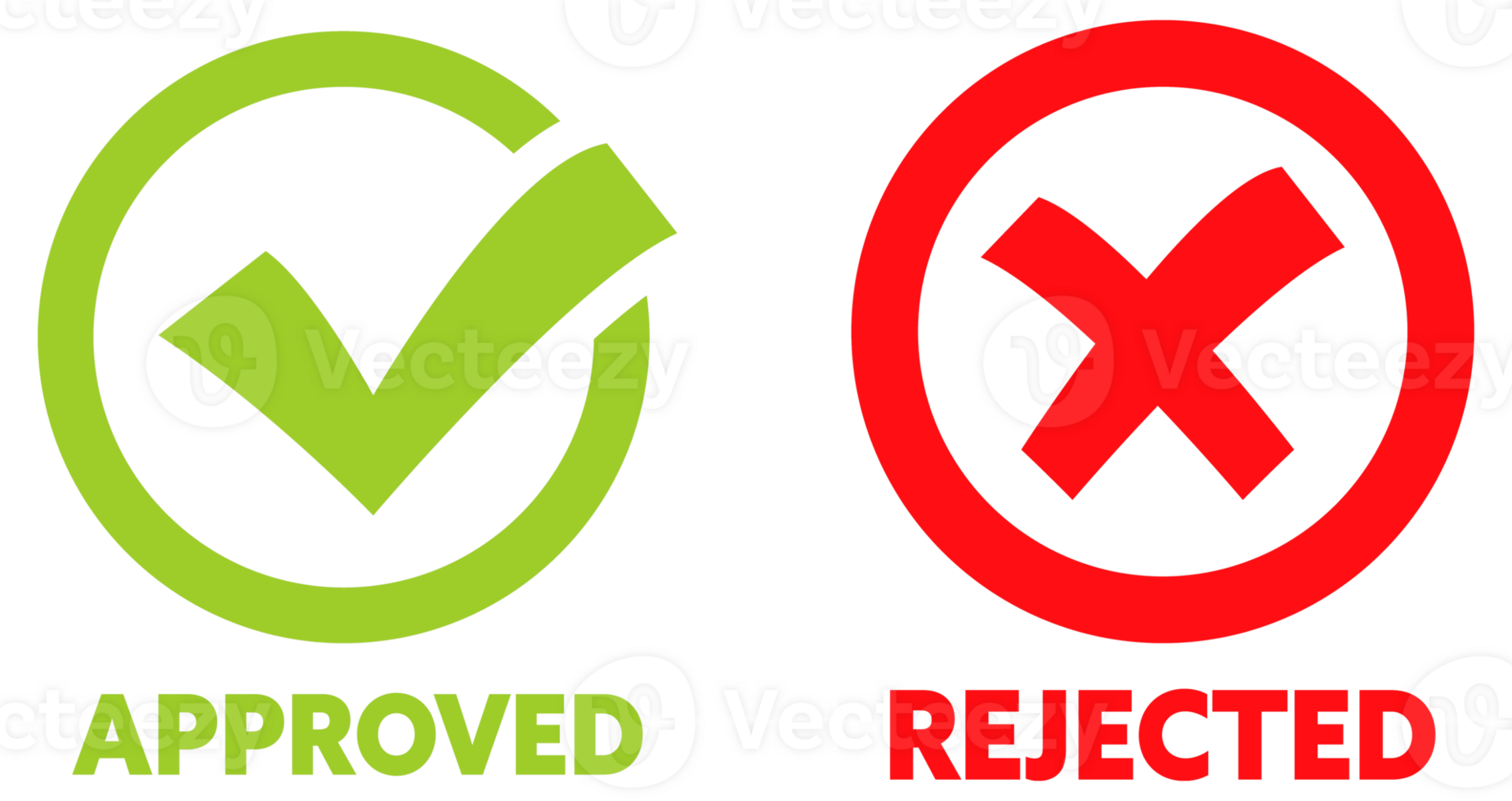 Approved and rejected label sticker. Green check mark yes and red cross no icon. stock illustration png