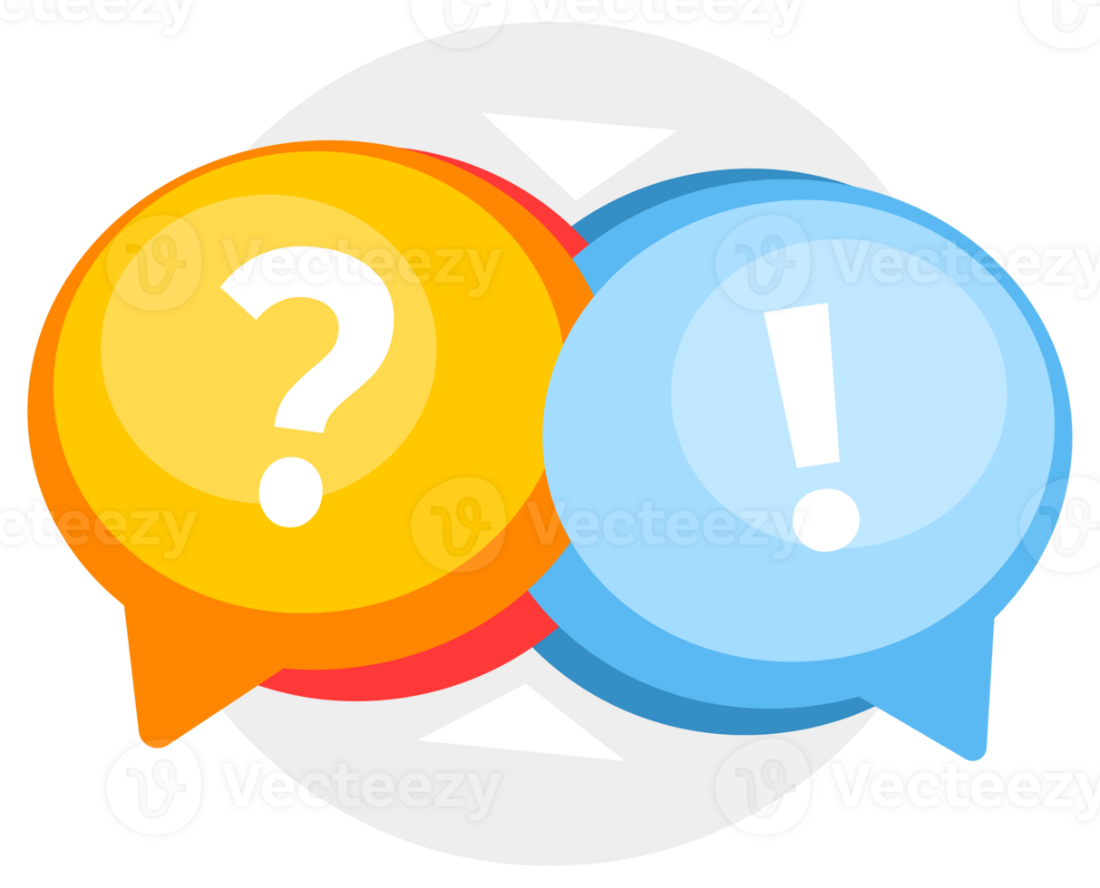 Bright speech bubbles with question and exclamation marks, representing a lively conversation, Q A sessions, and problem-solving dialogues png