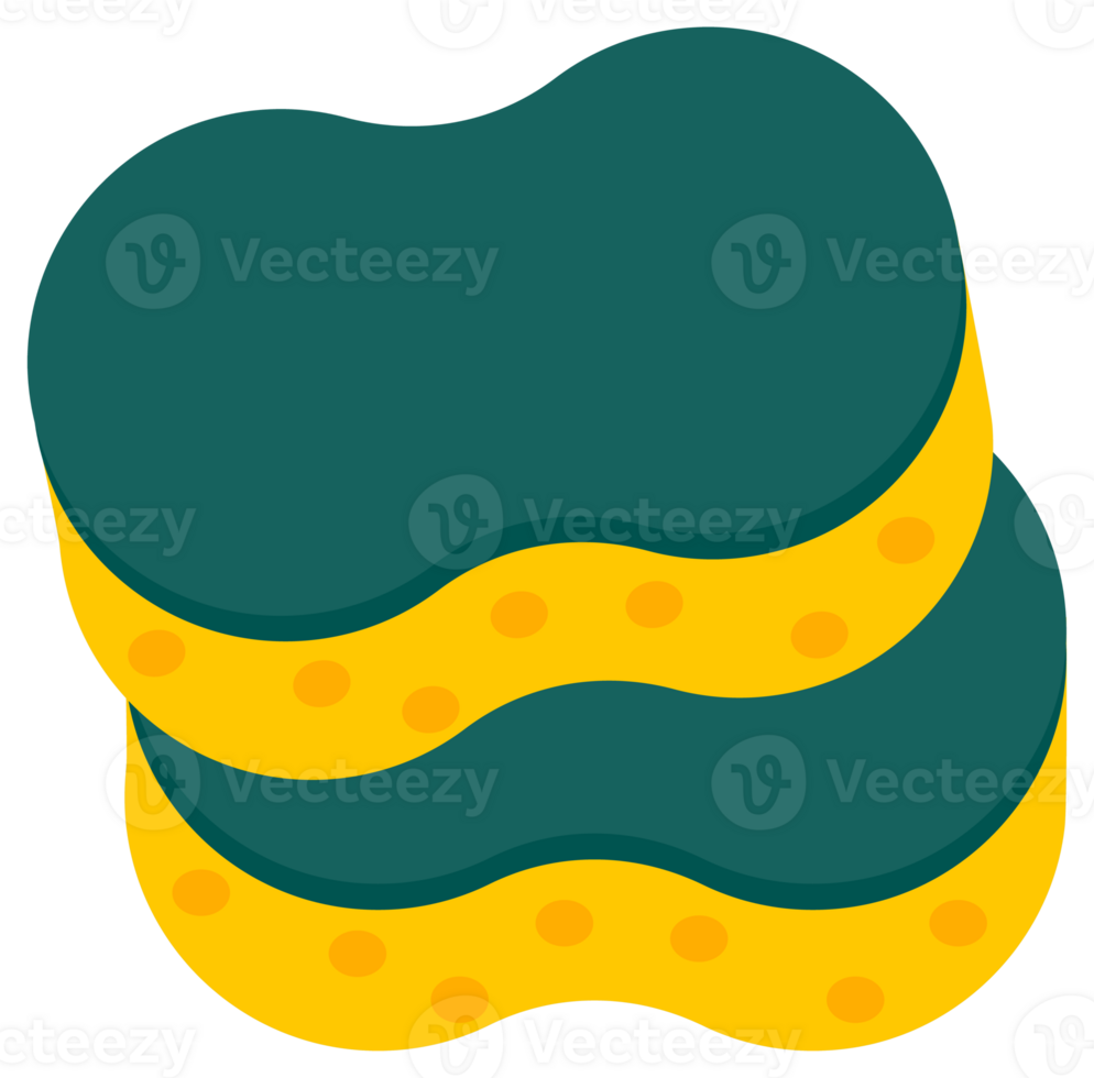 Set of multi-colored cleaning sponges with wavy edges and dotted textures isolated against a white background png