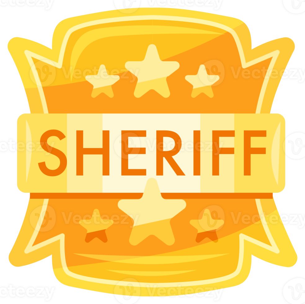 Four golden sheriff badges with stars are representing law enforcement in wild west png