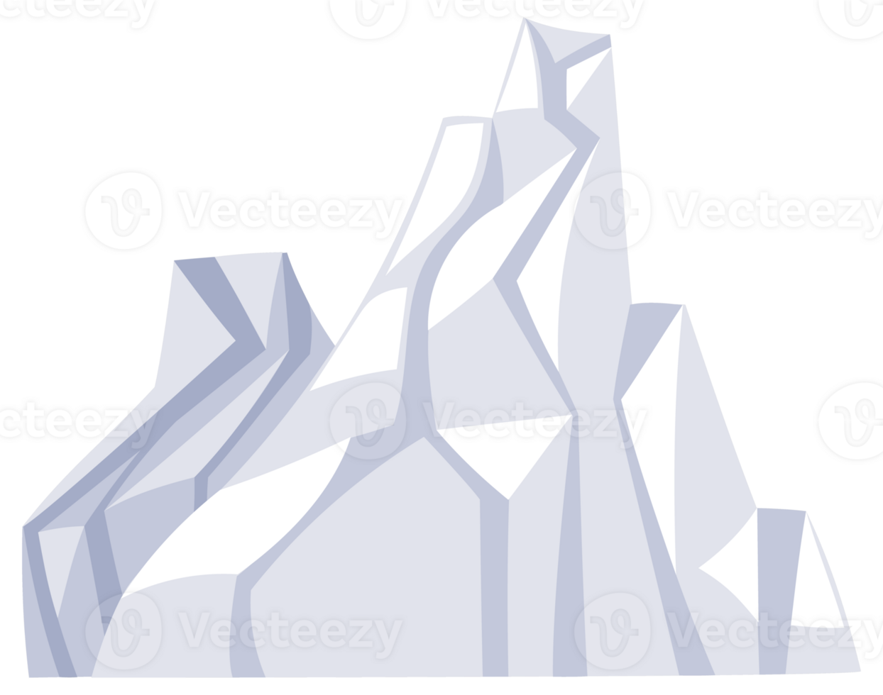 Set of four different mountain illustrations showing snowy peaks, rocky formations and green hills png