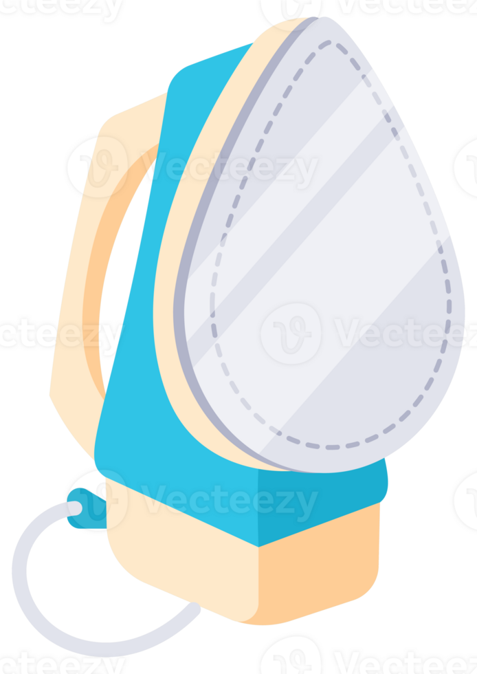 Four different types of irons are shown in a row. The irons are blue, yellow, and orange. png