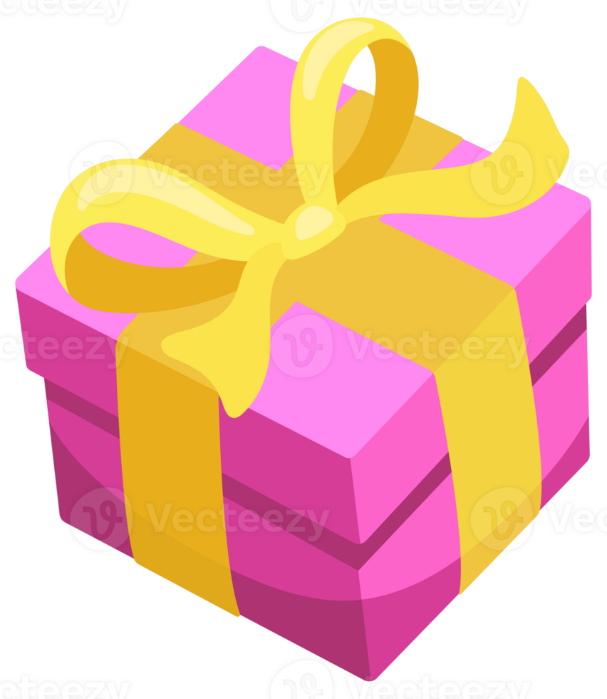 Set of pink gift boxes with yellow ribbons is floating and rotating on a white background png