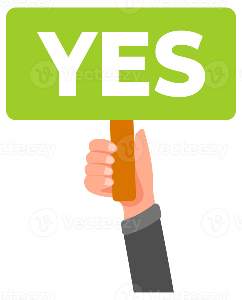 Two hands holding yes and no signs making decision png