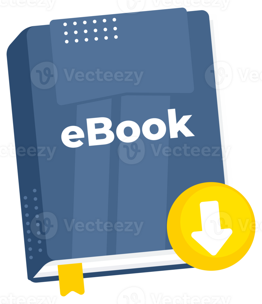 Digital publication concept featuring two blue ebooks with download icon, symbolizing online reading and digital library access png