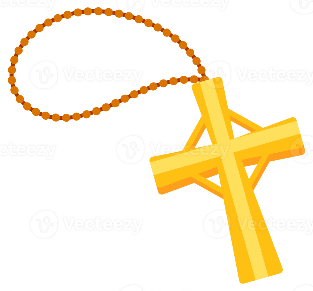Golden christian religious symbols set with cross, bible, candlestick and chalice isolated on white background png