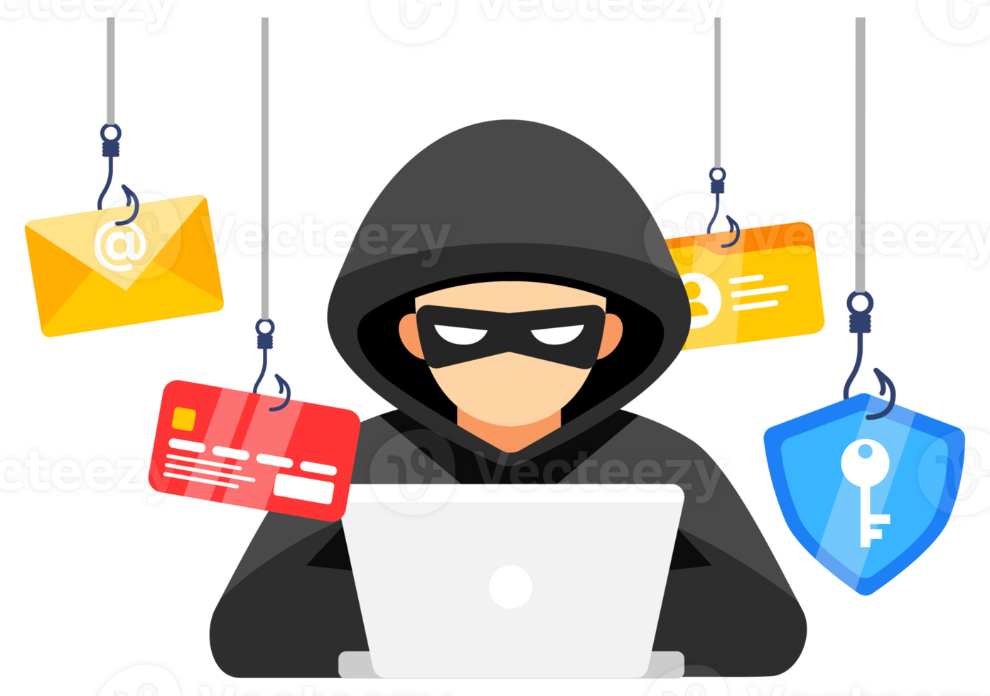 Hacker with a phishing trap, targeting personal login information. Cybersecurity Threat and Identity Theft png