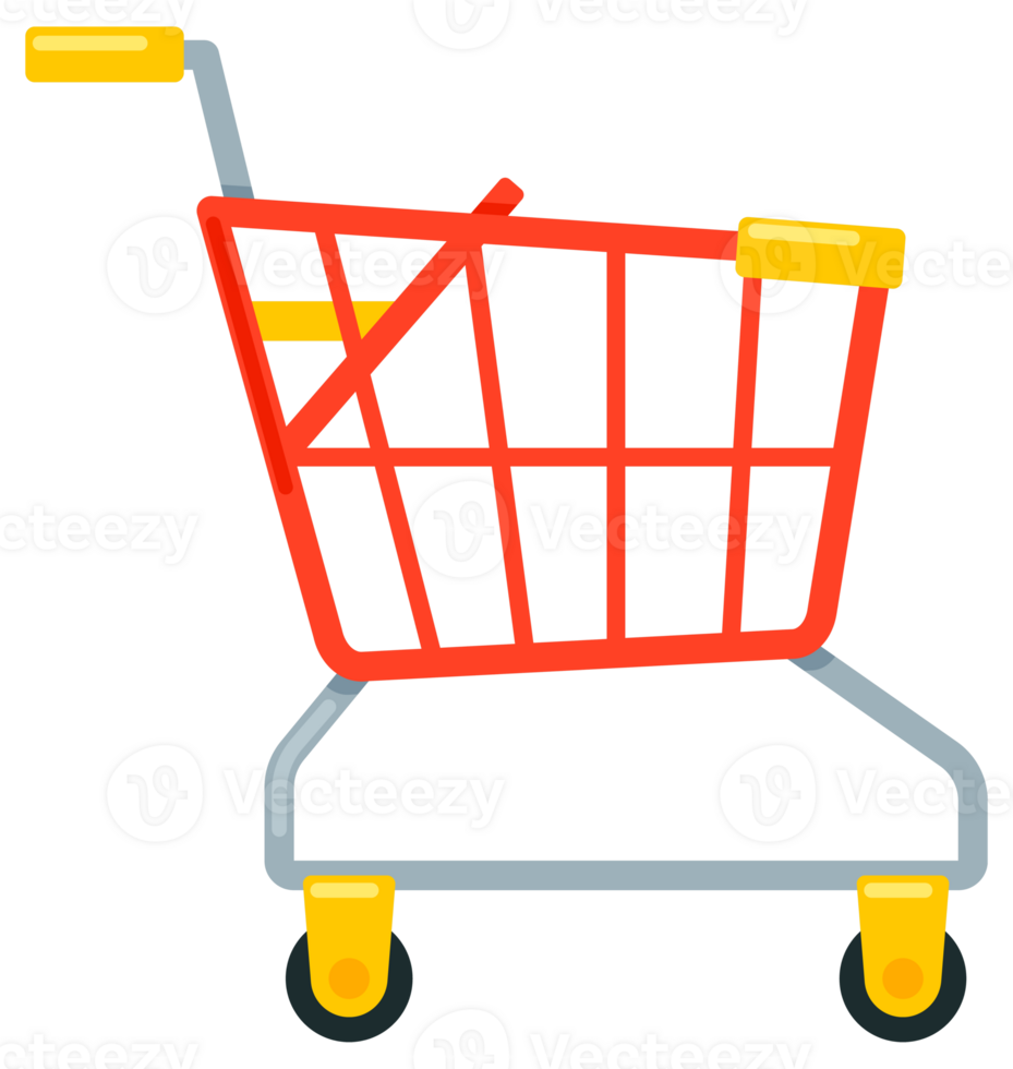 Set of empty supermarket carts and baskets for carrying groceries while shopping isolated on white background png