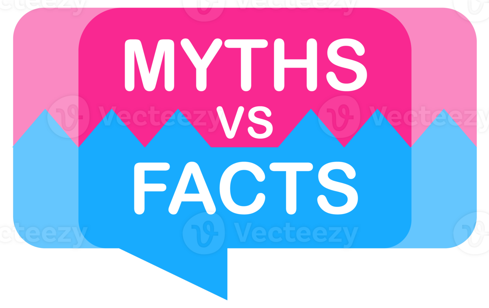Colorful set of six logos showing the concept of myths versus facts, separating truth from lies png