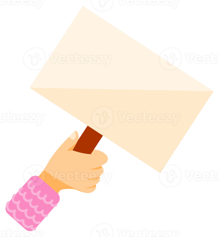 Hands holding blank banners with wooden handles, isolated on white background png