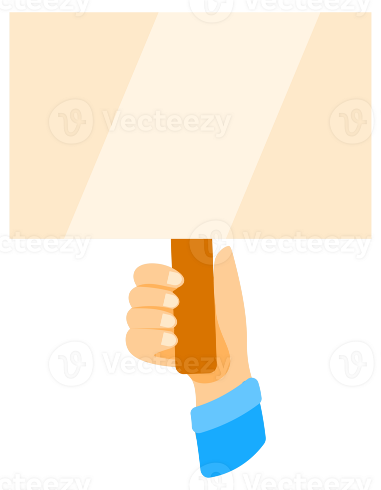 Hands holding blank banners with wooden handles, isolated on white background png