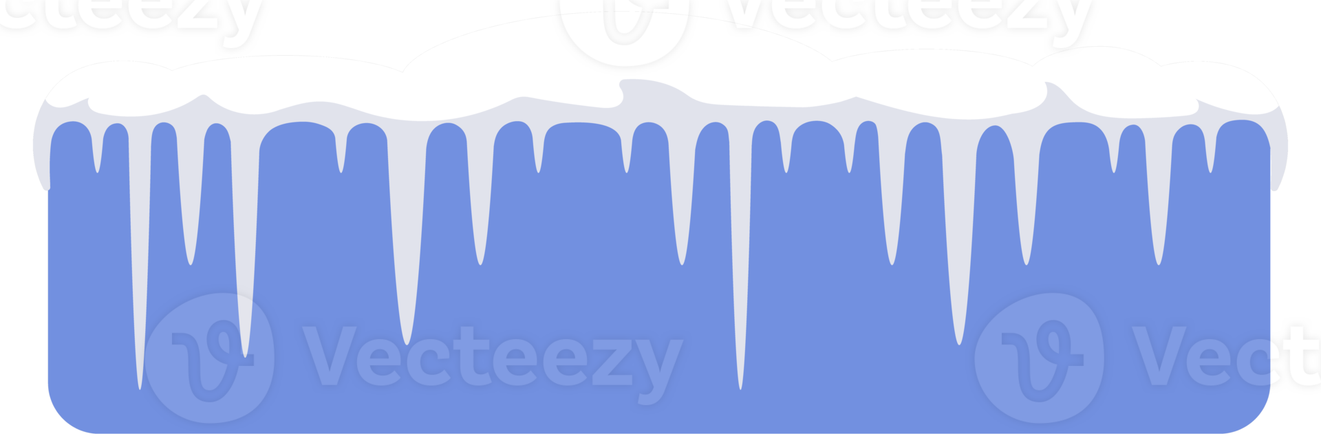 Set of snow caps of different sizes and shapes with hanging icicles is isolated on blue background png