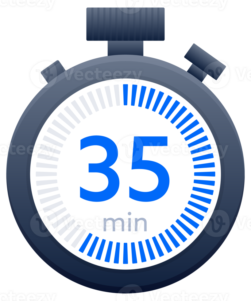 35 min timer and Stopwatch icons. Countdown symbol. Kitchen timer icon. illustration png