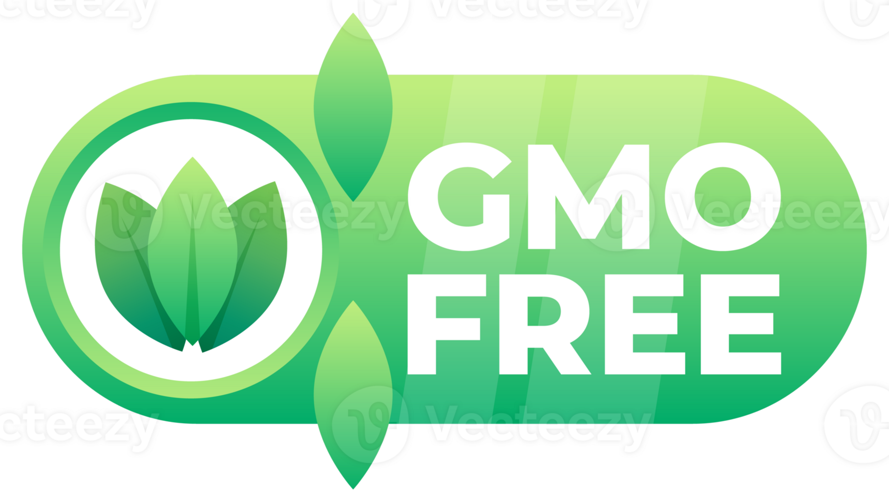 Green badge with a leaf design to indicate the product is free from genetically modified organisms png