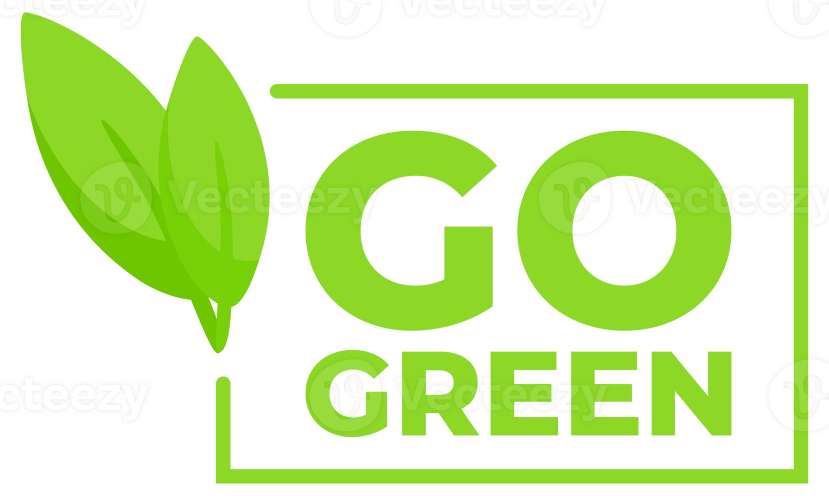 Collection of Go Green eco-friendly icons with leaf motifs, promoting environmental sustainability. png