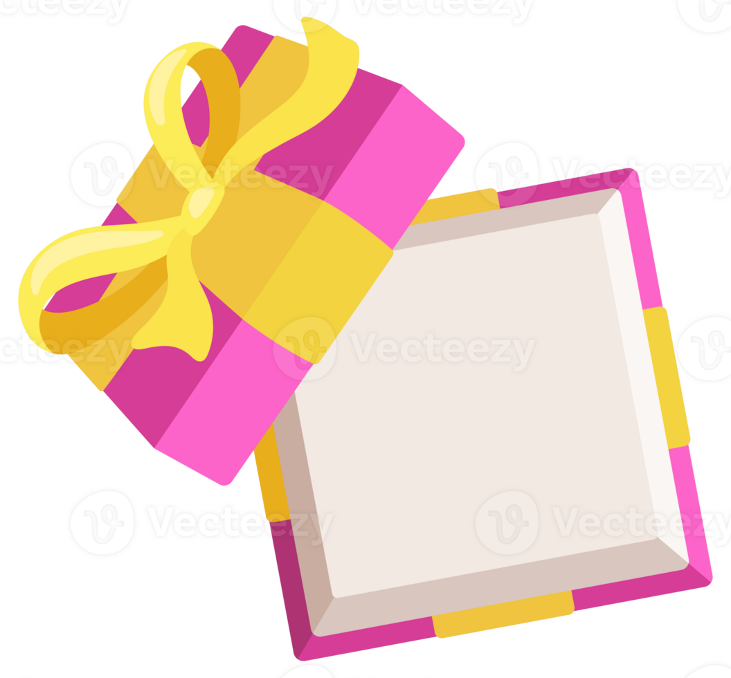 Set of pink gift boxes with yellow ribbons is floating and rotating on a white background png