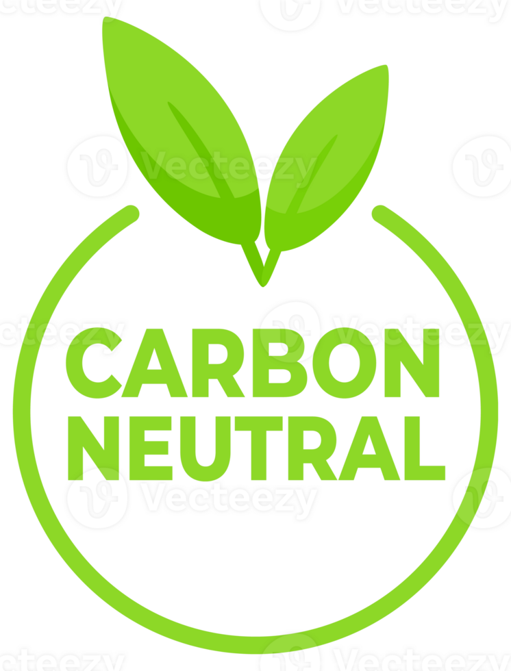 Environmentally conscious labels in green with Carbon Neutral text and a leaf symbol, for products supporting sustainable practices. png