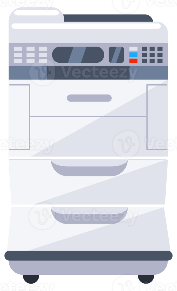 Four different printers are standing on a white background, representing home and office electronic equipment png
