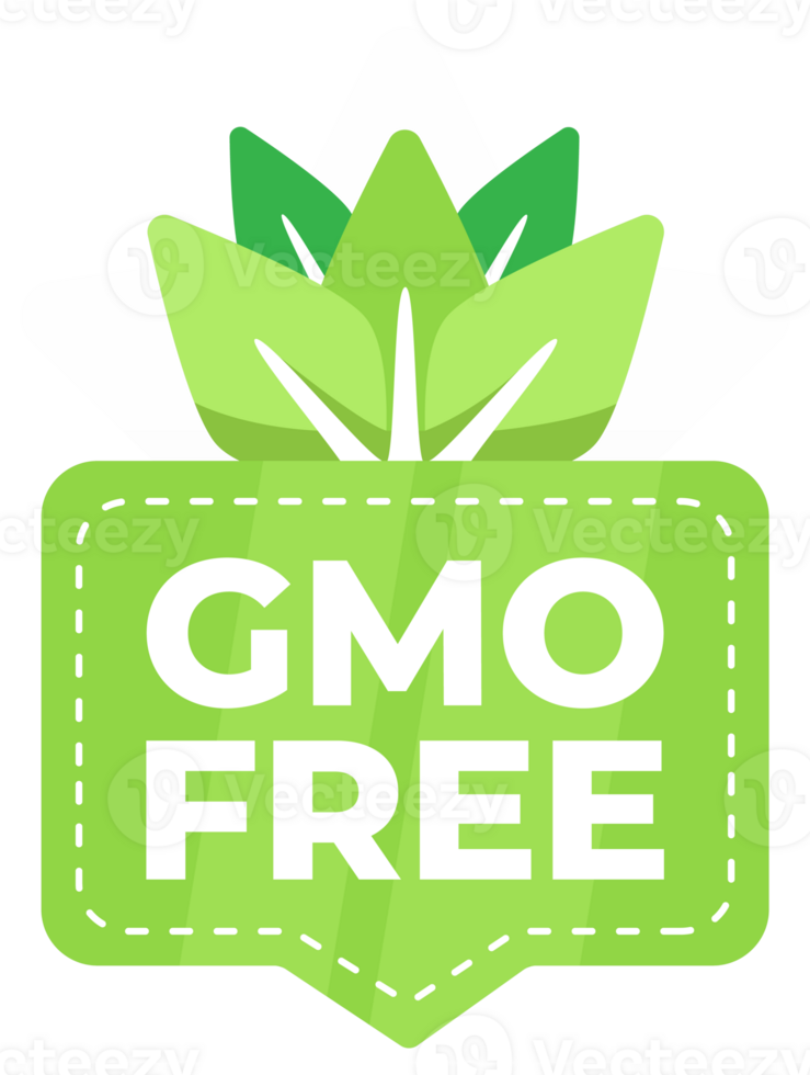 Green badge with a leaf design to indicate the product is free from genetically modified organisms png