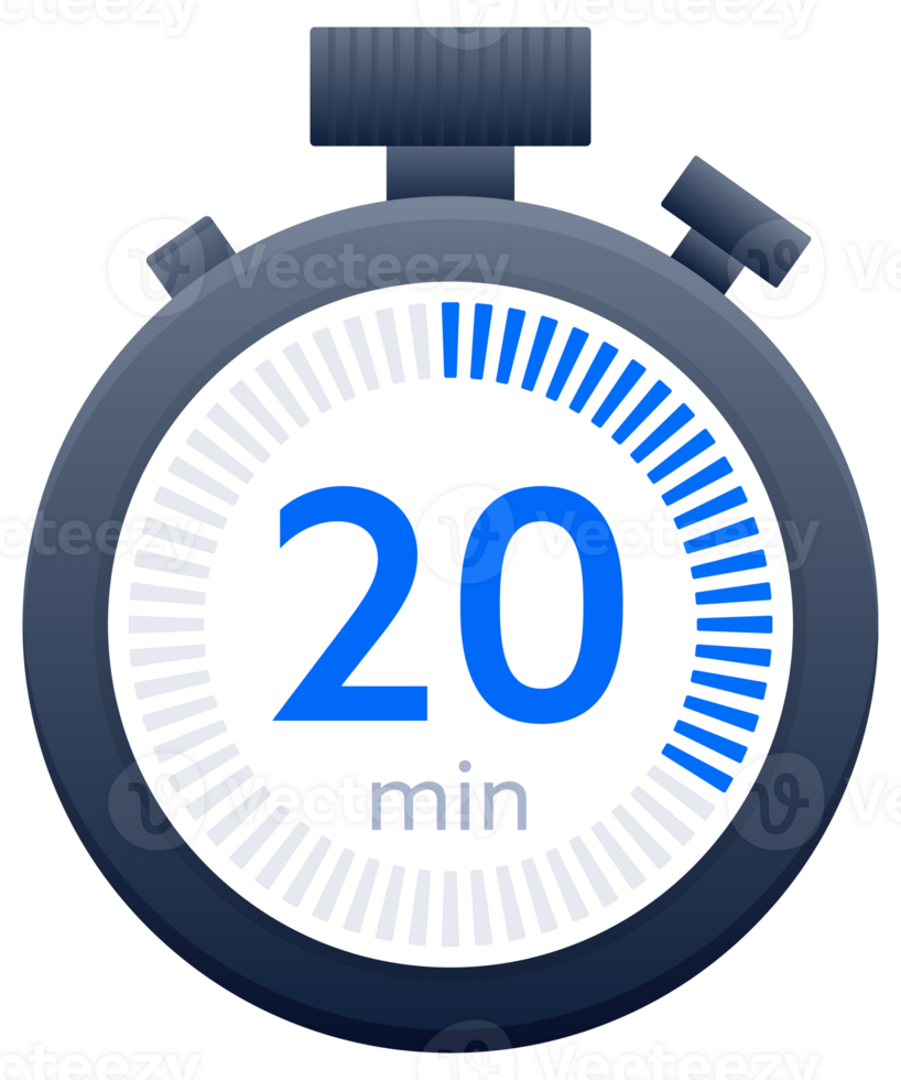 20 min timer and Stopwatch icons. Countdown symbol. Kitchen timer icon. illustration png