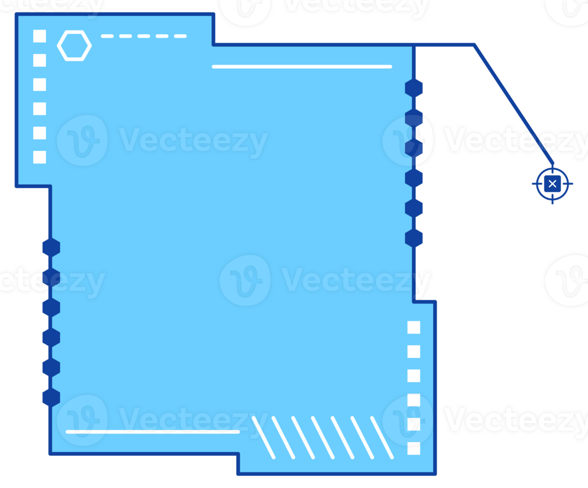 Blue futuristic HUD Heads-Up Display interface elements with various geometric shapes. Sci Fi User Interface for Gaming UX UI. illustration png