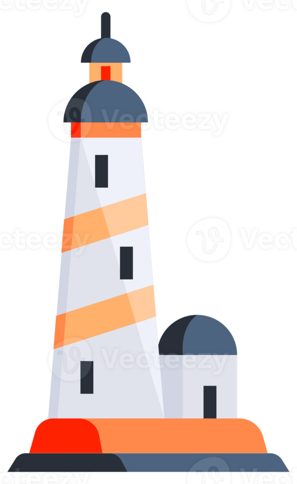 Set of lighthouses. Tower with floodlight on coast for maritime navigation png