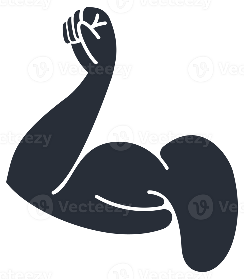 Set of strong arms showing biceps muscle, flexing powerful forearm, in cartoon, silhouette and line art style png