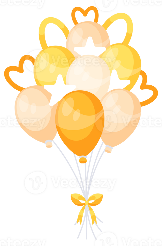 Colorful balloons floating with ribbons, representing celebration, joy and parties. png