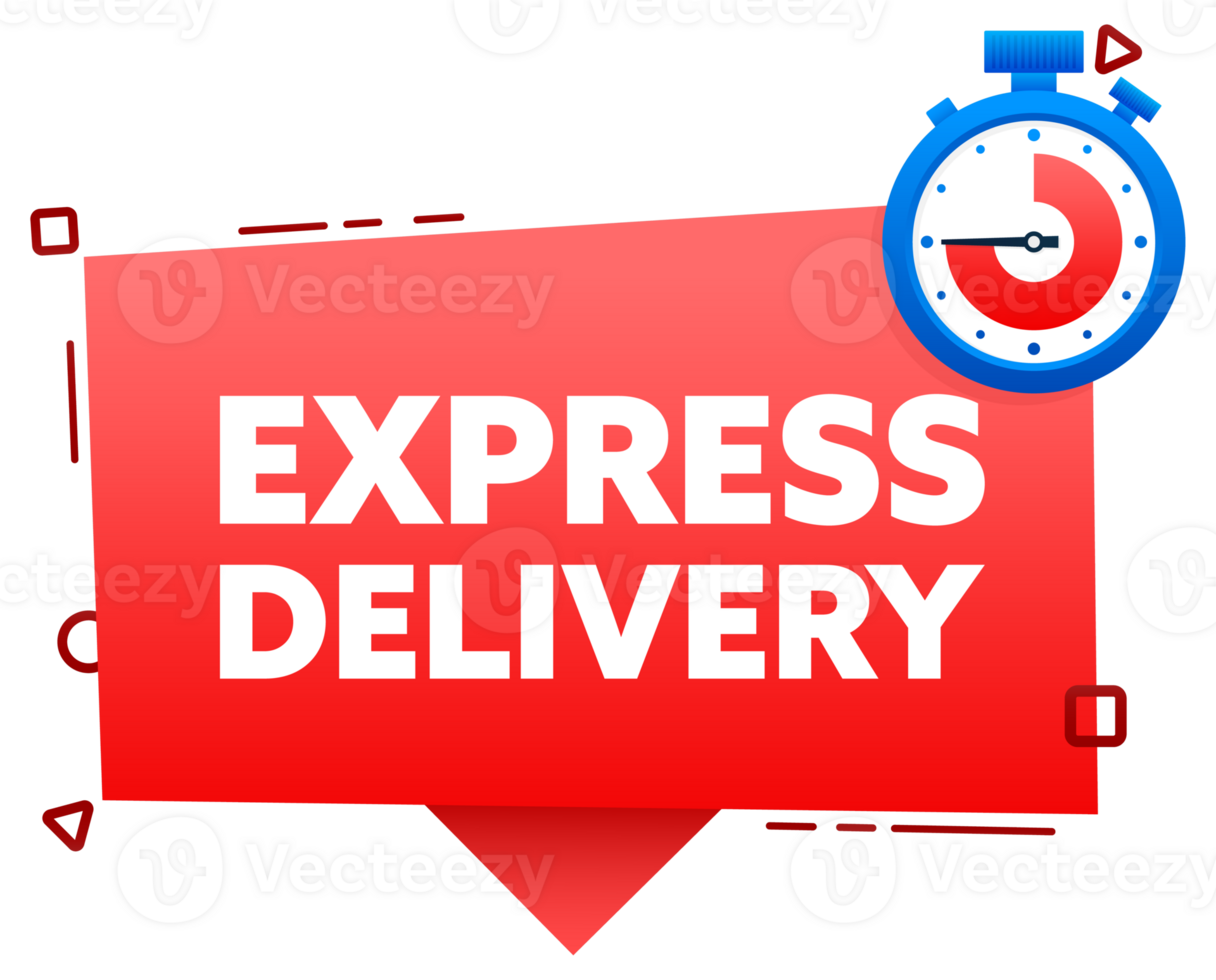 Express delivery label sign for banner promotion. Stop watch icon for service. Timer and express delivery inscription. stock illustration png