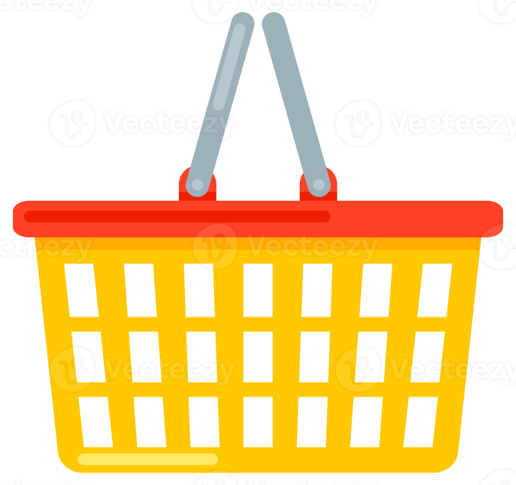 Set of empty supermarket carts and baskets for carrying groceries while shopping isolated on white background png