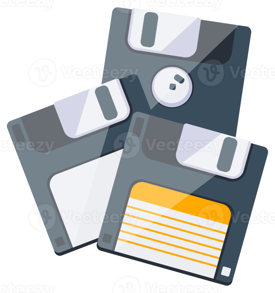 Set of retro Magnetic floppy disc. Computer data storage, Diskette. png