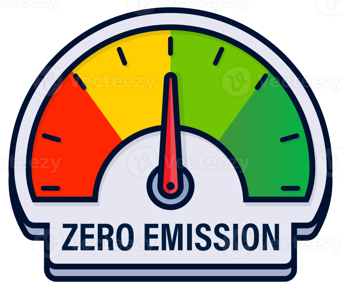 Environmental Impact Gauges Illustration Displaying Zero Emission Achievement Levels png