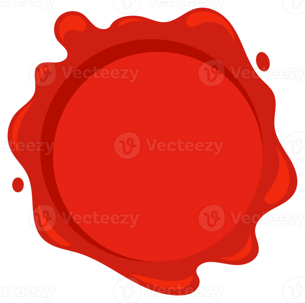 Collection of nine different red wax seal shapes including circle, square, star, heart and shield, isolated on white png