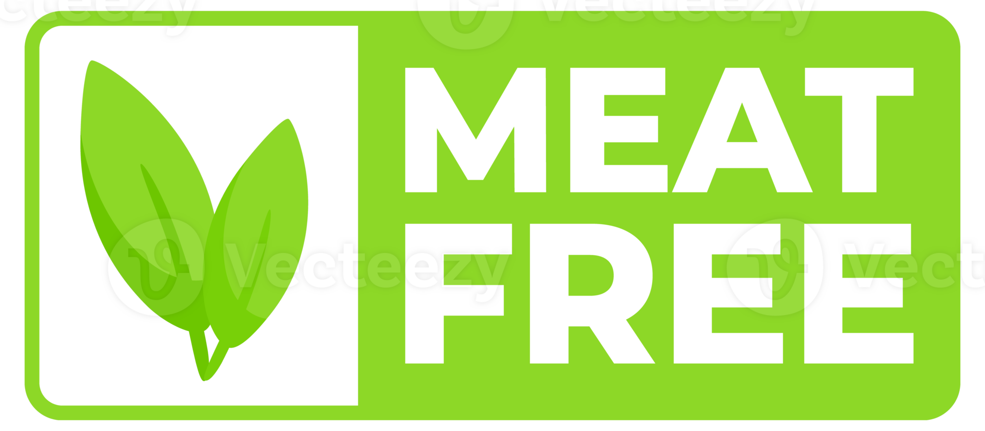 Green label with a Meat Free message and a leaf design, for labeling vegan-friendly food products and alternatives. png