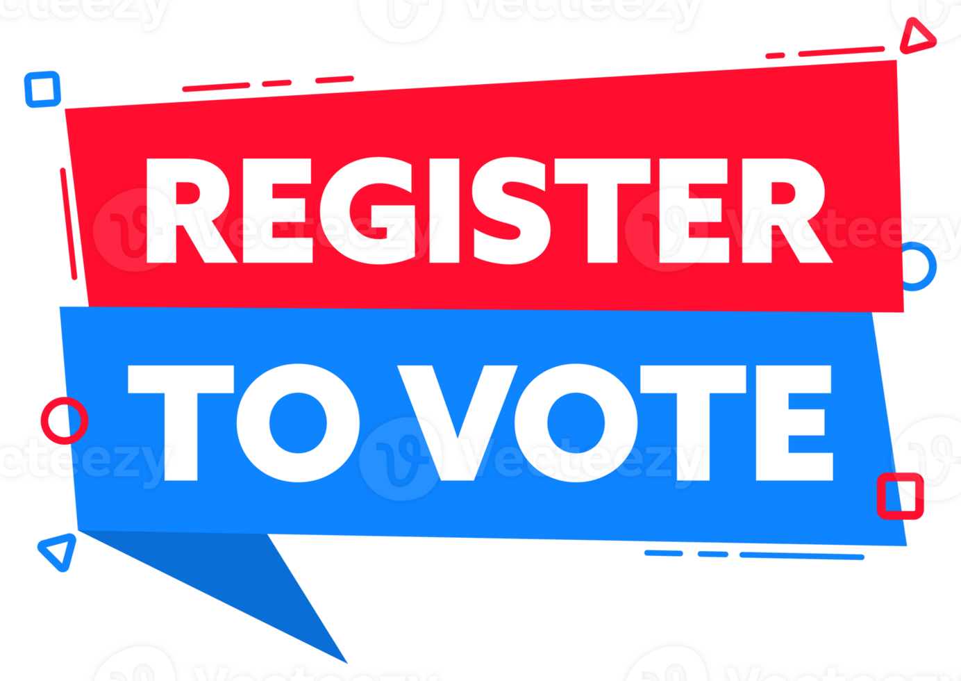 Speech bubble with the word Register to vote red and blue label. stock illustration png