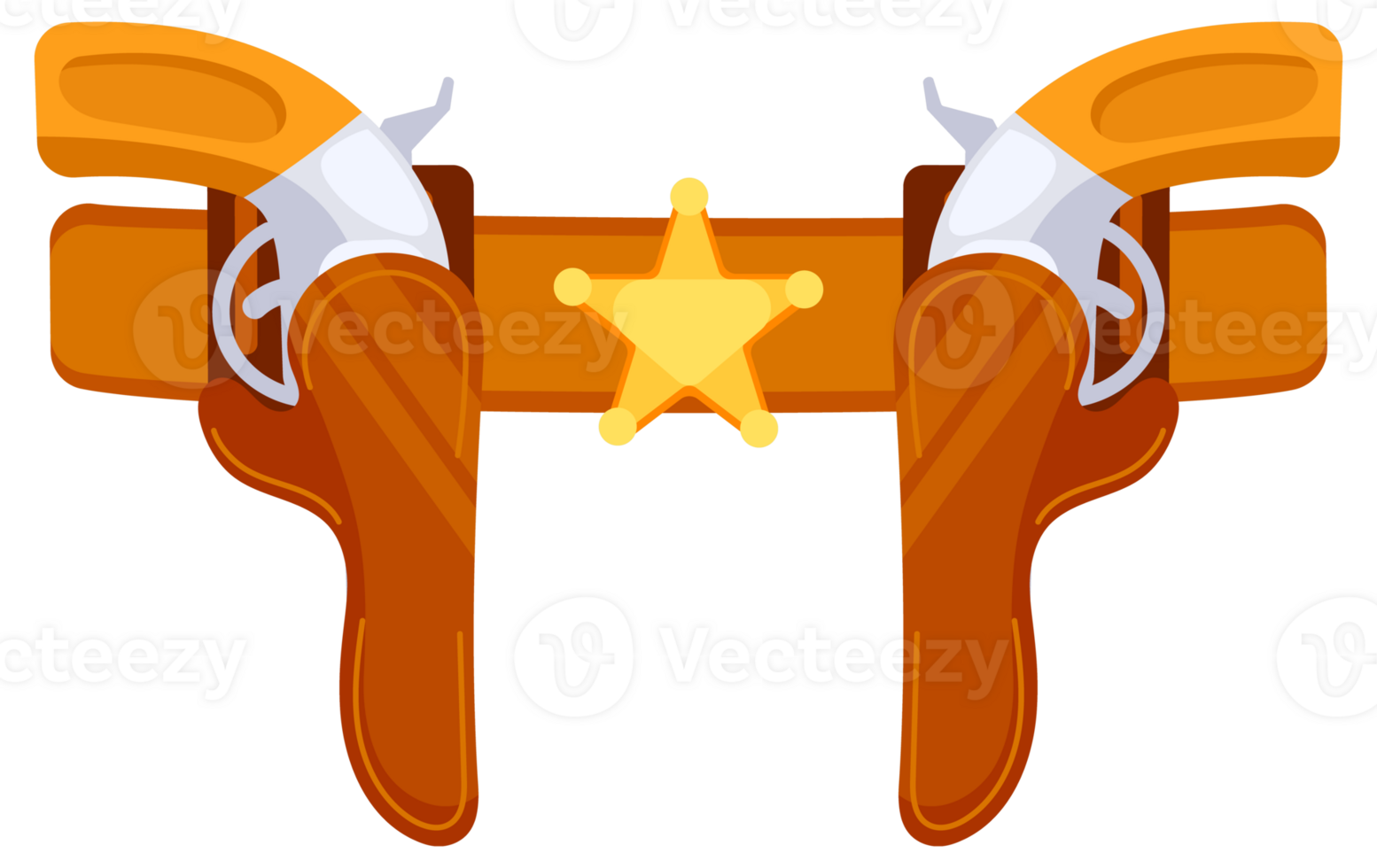 Set of cowboy revolver guns with a holster and a sheriff star badge, perfect for wild west themes png