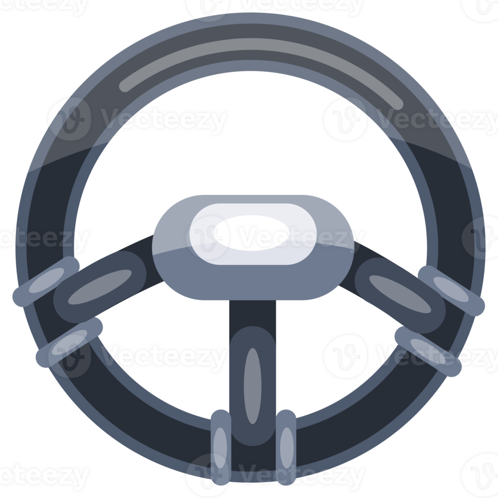 Set of six steering wheels showing different styles and designs for drivers of all types, from racing cars to everyday vehicles. png