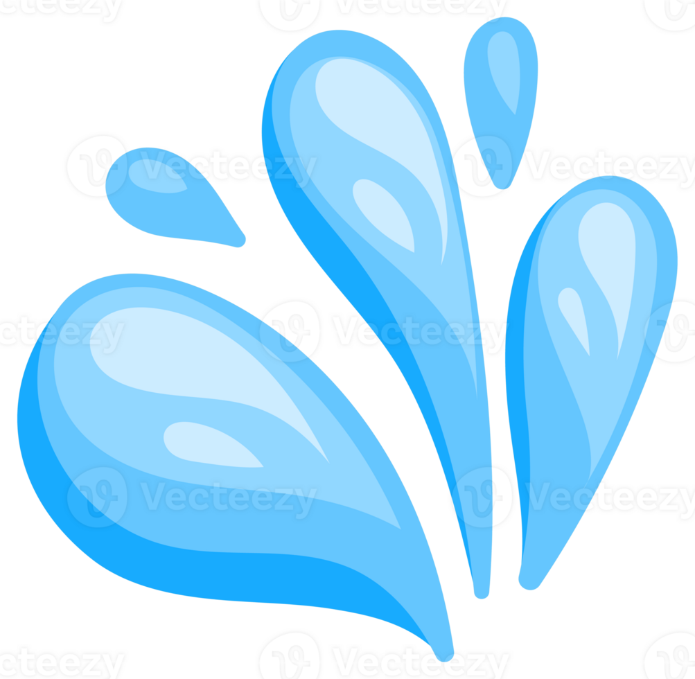 Set of blue water splashes flowing and splashing making different shapes png