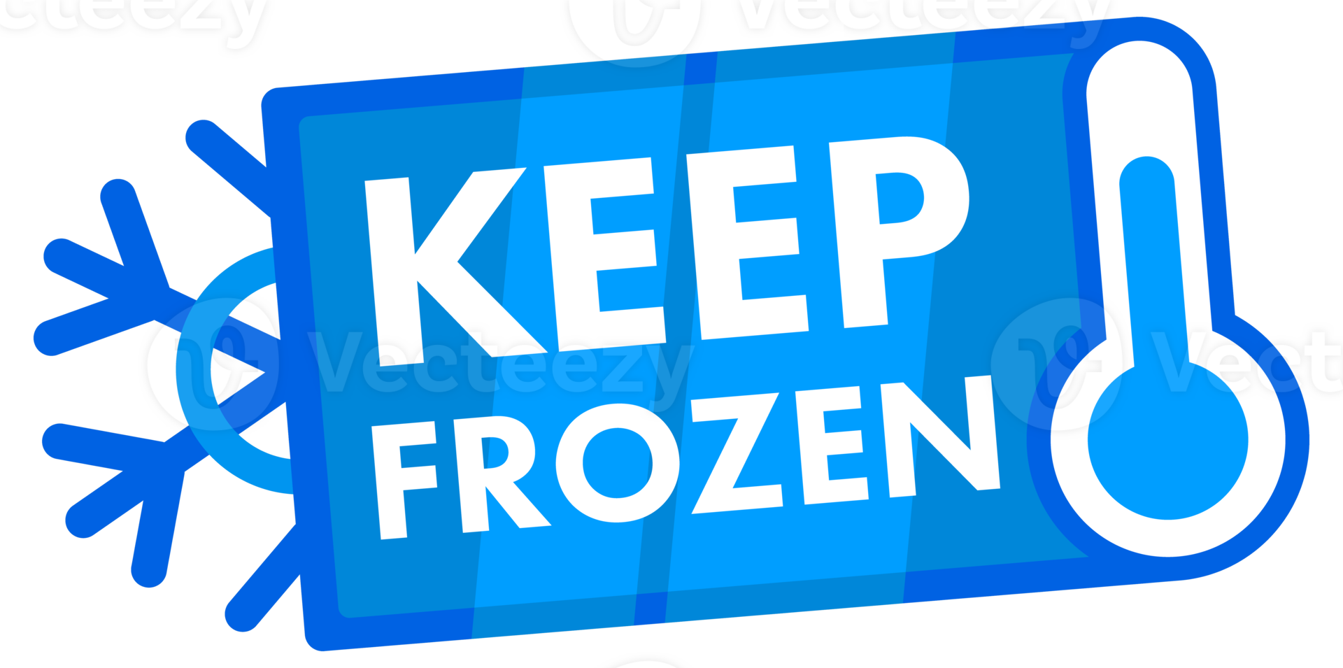 Set of blue Keep Frozen labels with snowflake and thermometer icons for frozen goods packaging png