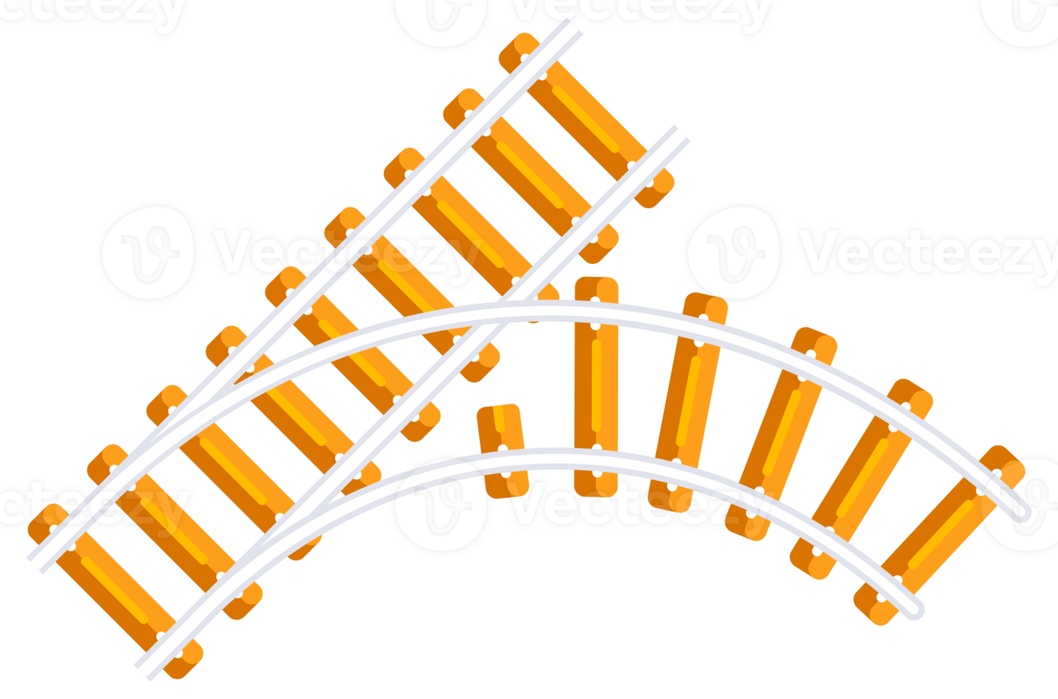 Set of railroad elements showing different types of railways with crossing and train wagons. png