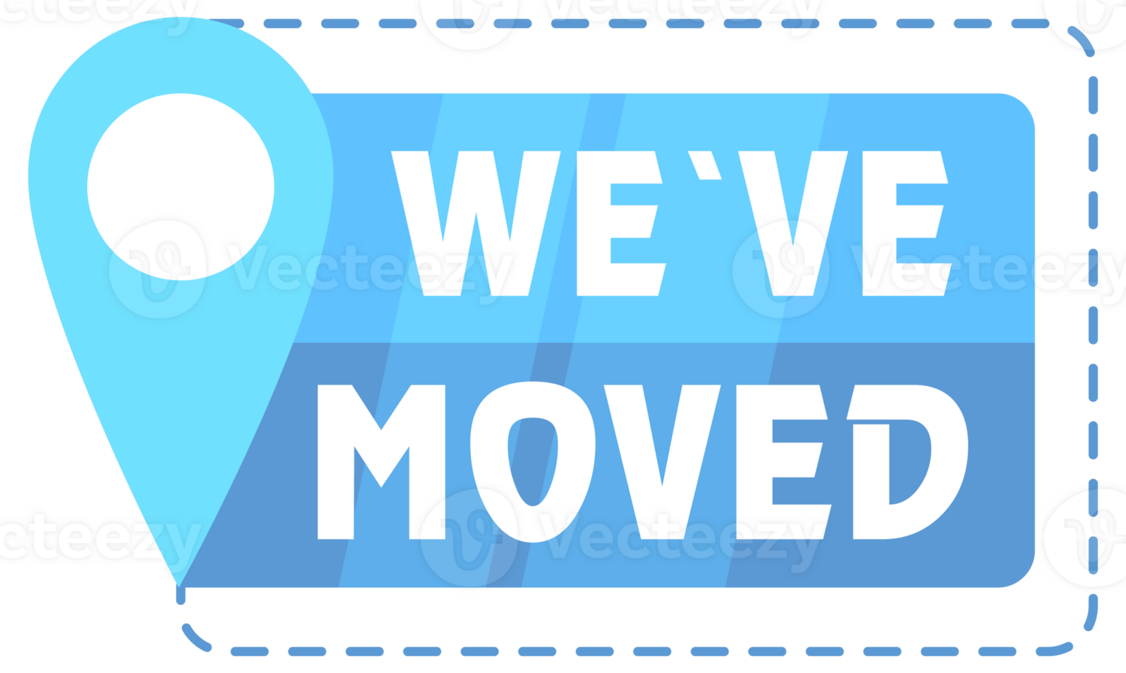 We have Moved announcement tags with location pin icons in a modern flat design style, suitable for business relocation notices png