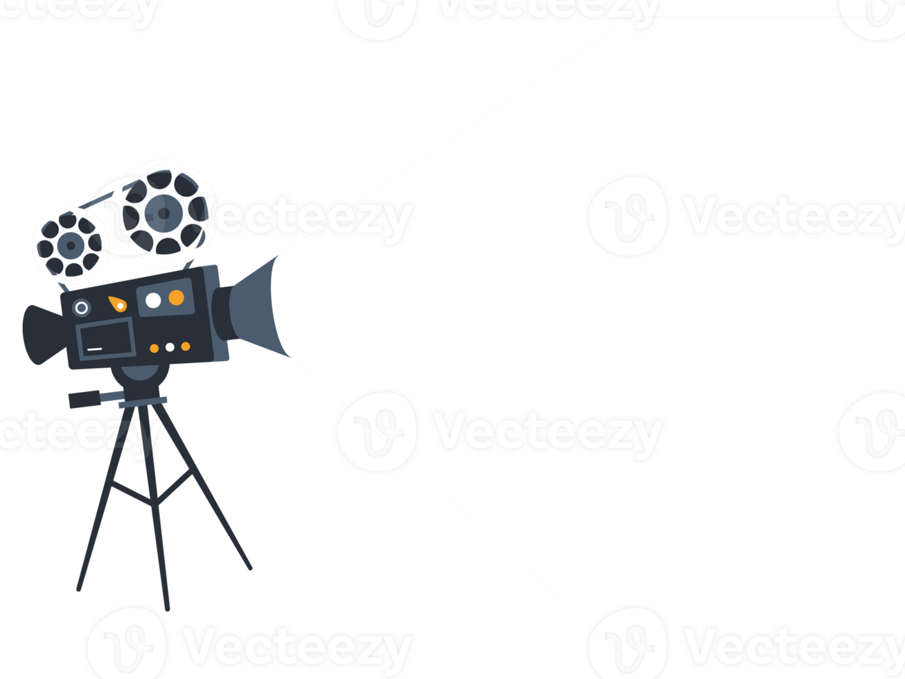 Graphic representation of an old-fashioned film projector casting light on a bright orange background png